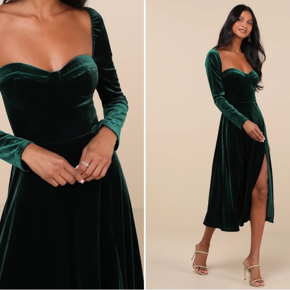 LULU's Prom Wedding Sexy Elegant Romantic Velvet Bustier Holidays Midi Dress